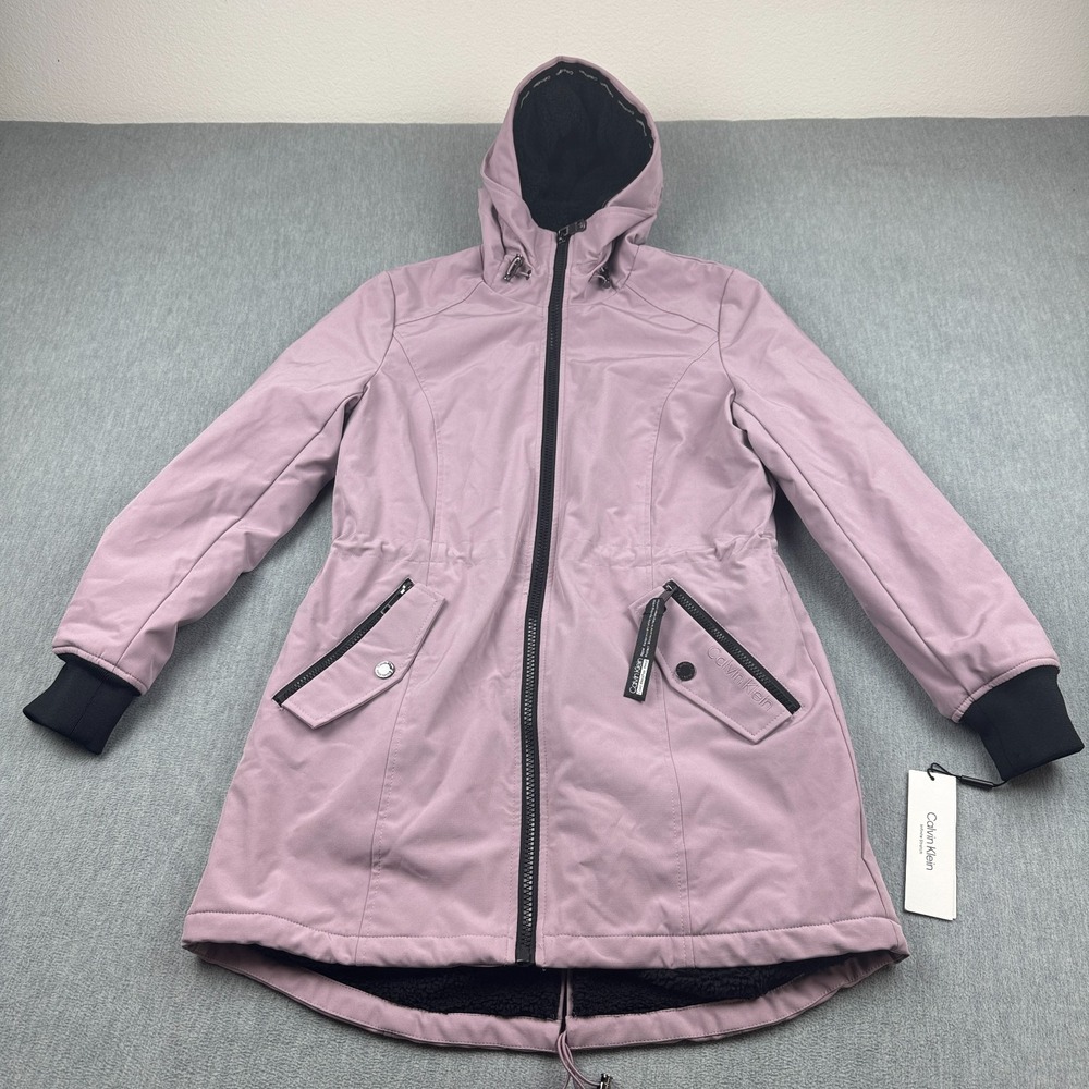 Calvin Klein Jacket Womens Medium Pink Softshell Full Zip Adjustable‎ Hood NWT